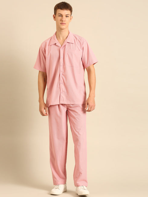 Peach Textured Relaxed Fit Co-Ords Set